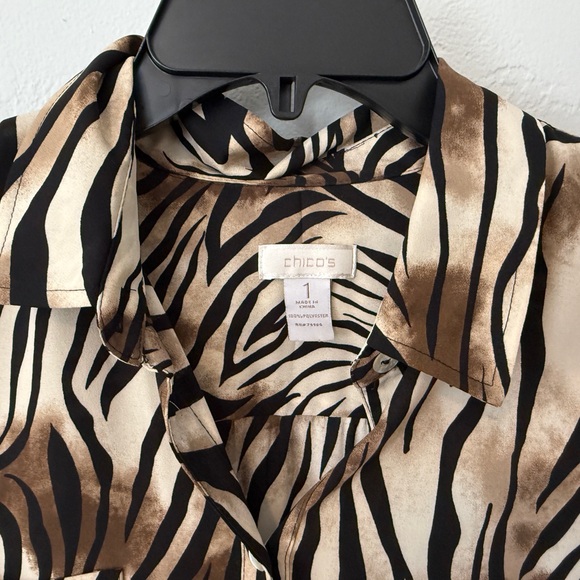 Chico's Black, Brown and Cream Animal Print Button-Down Shirt - Picture 3 of 9